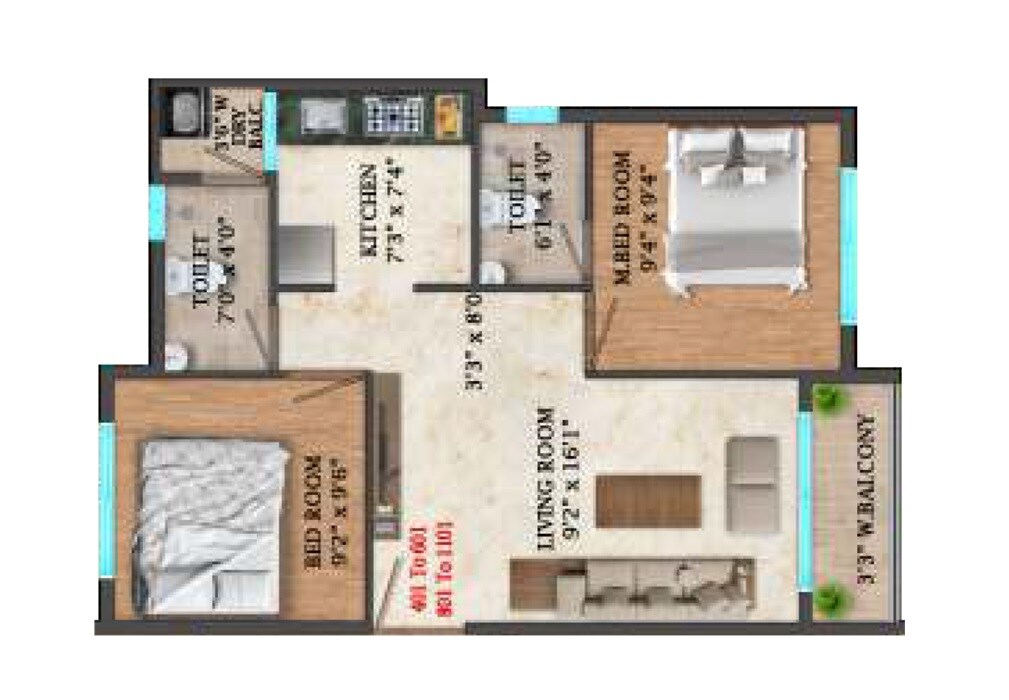 2 BHK 695 Sq. Ft. Apartment