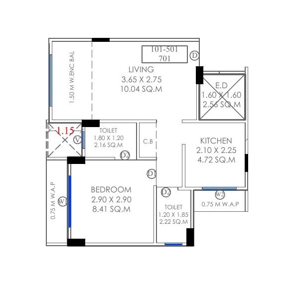 Floor plan of 1 BHK 477 Sq. Ft. Apartment in Aarya Avinya, Thane