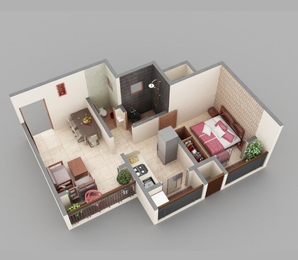 Floor plan of 1 BHK 213 Sq. Ft. Apartment in Aashray Aanand, Thane