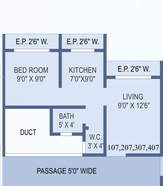 Floor plan of 1 BHK 250 Sq. Ft. Apartment in Aashray Aanand, Thane