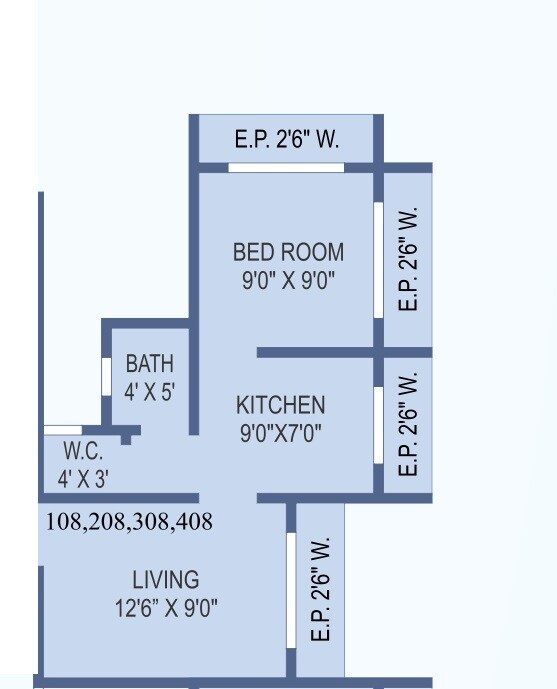 Floor plan of 1 BHK 308 Sq. Ft. Apartment in Aashray Aanand, Thane