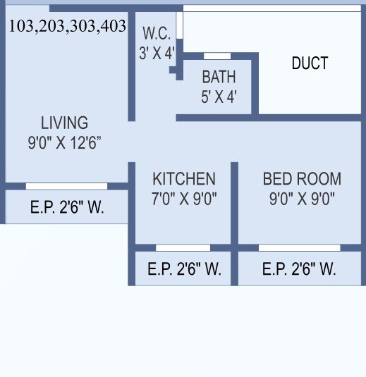 Floor plan of 1 BHK 323 Sq. Ft. Apartment in Aashray Aanand, Thane