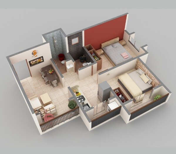 Floor plan of 2 BHK 454 Sq. Ft. Apartment in Aashray Aanand, Thane