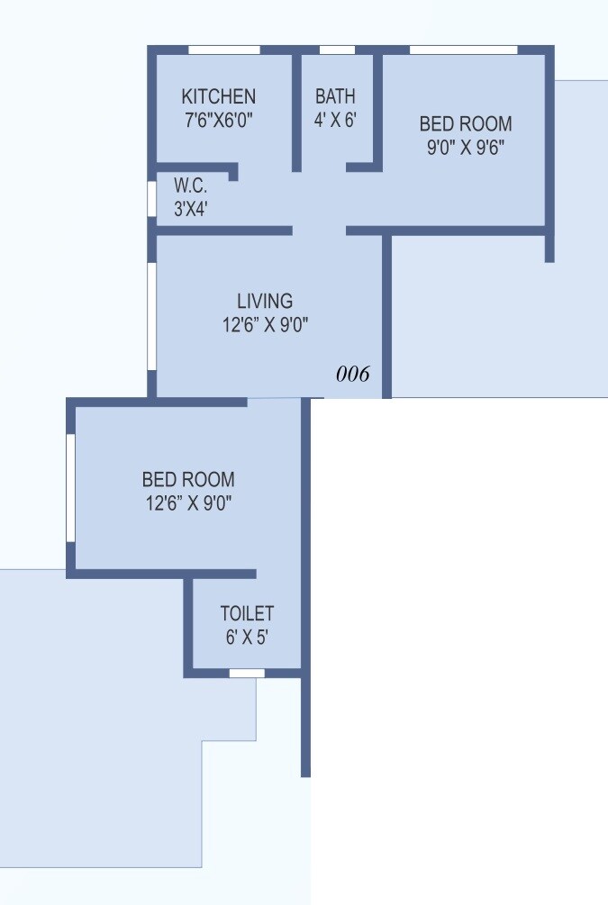 Floor plan of 2 BHK 465 Sq. Ft. Apartment in Aashray Aanand, Thane
