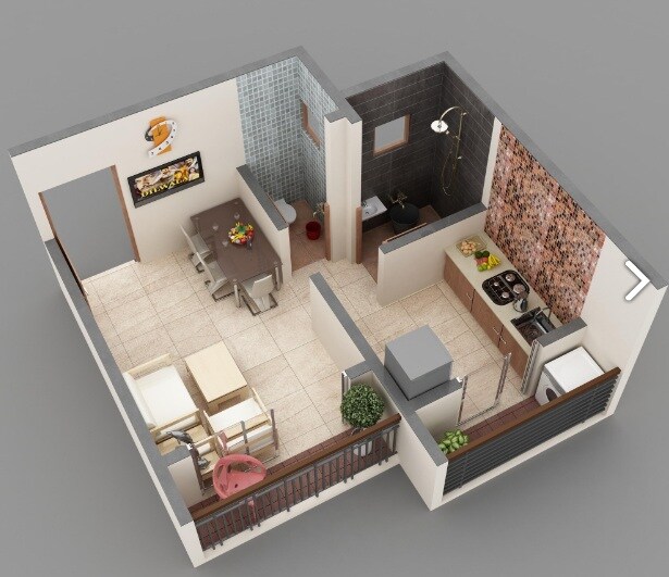 Floor plan of 207 Sq. Ft. Studio in Aashray Aanand, Thane