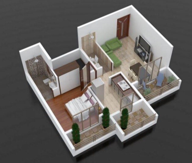 Floor plan of 1 BHK 294 Sq. Ft. Apartment in Aashray Pearl, Thane