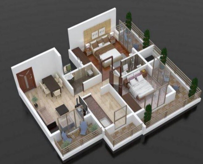 Floor plan of 2 BHK 422 Sq. Ft. Apartment in Aashray Pearl, Thane