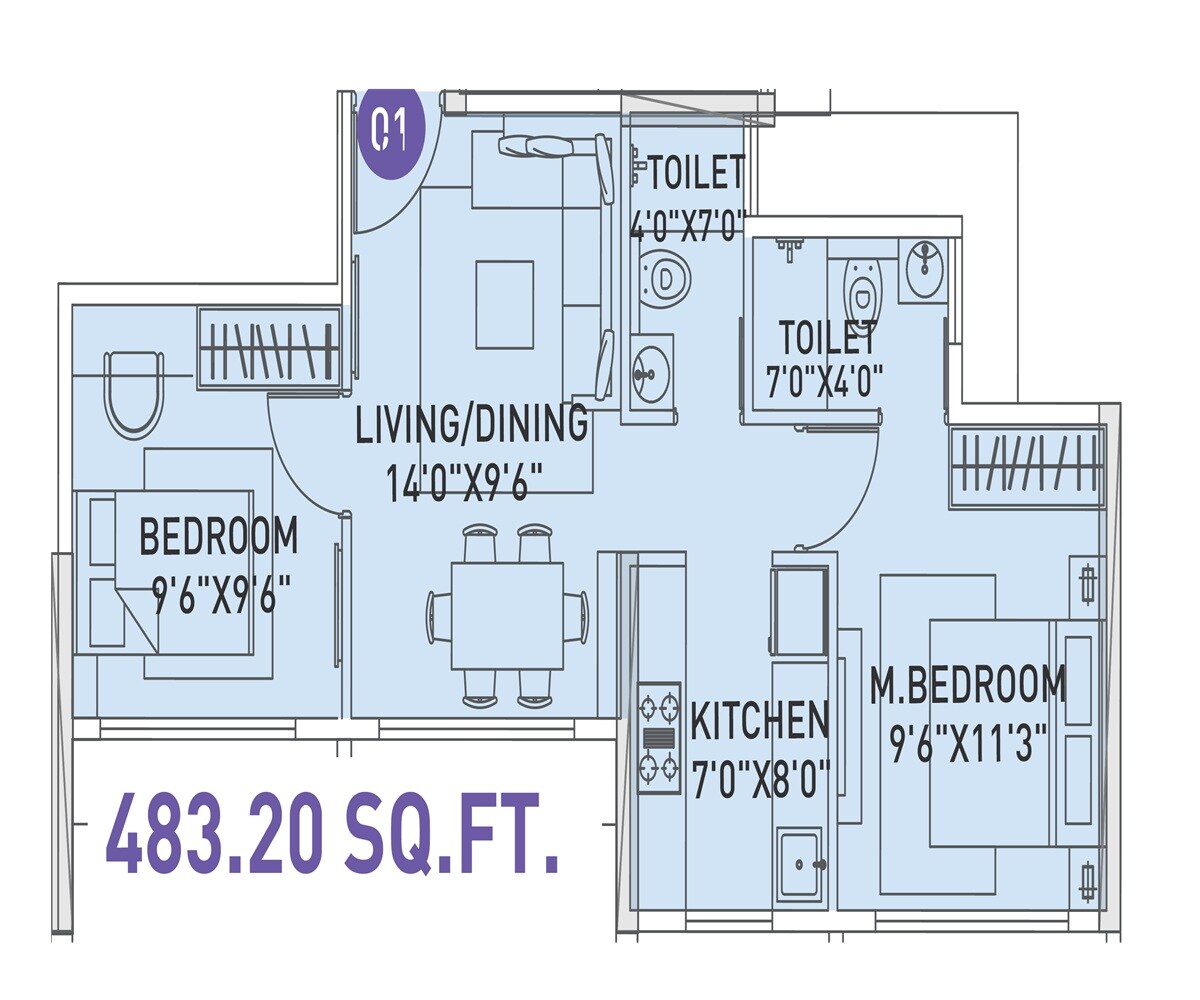 1 BHK 483 Sq. Ft. Apartment