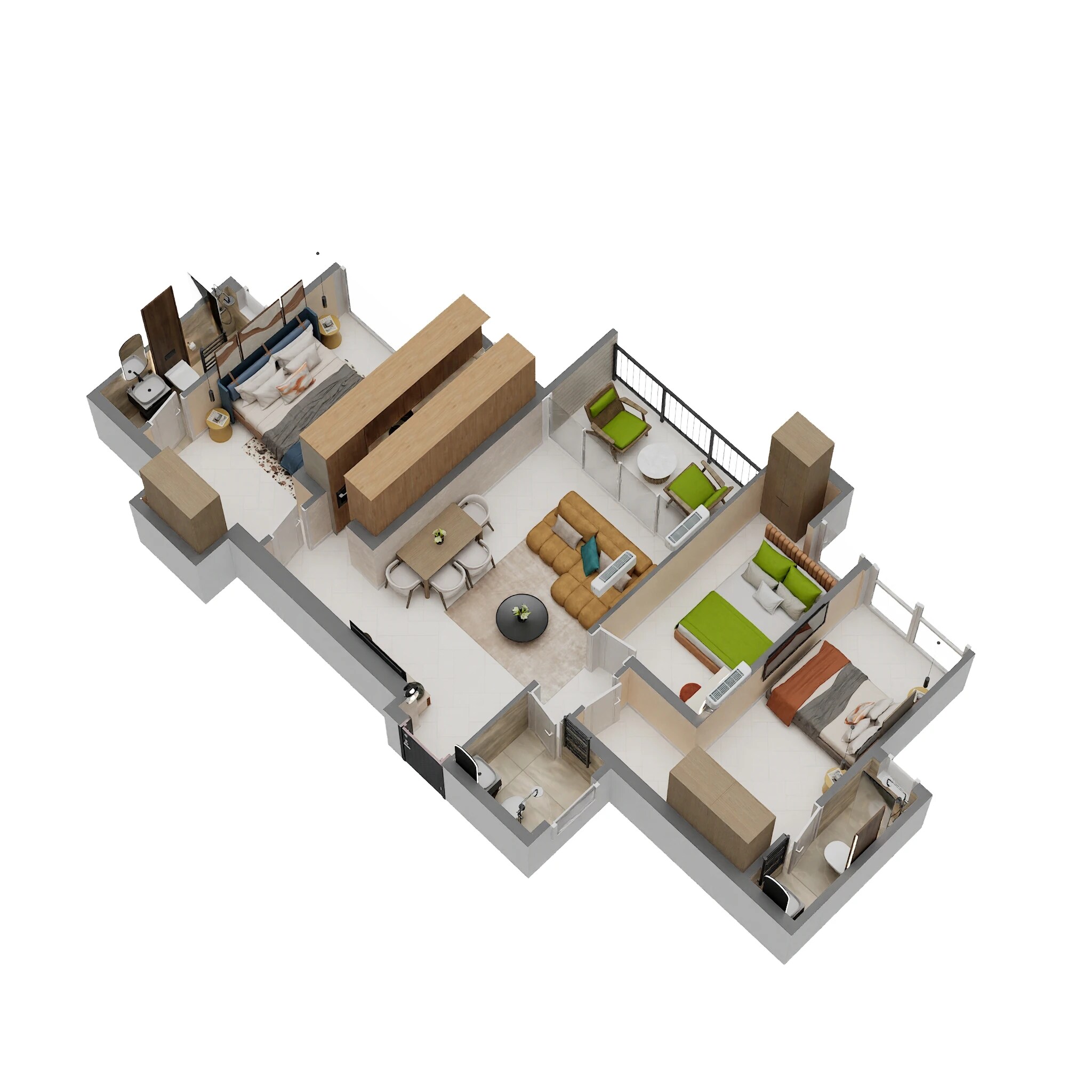 Floor plan of 3 BHK 735 Sq. Ft. Apartment in Aastha Earth Park, Thane