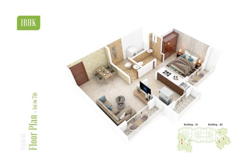 Floor plan of 1 BHK 339 Sq. Ft. Apartment in Abha Nice Garden 2, Thane