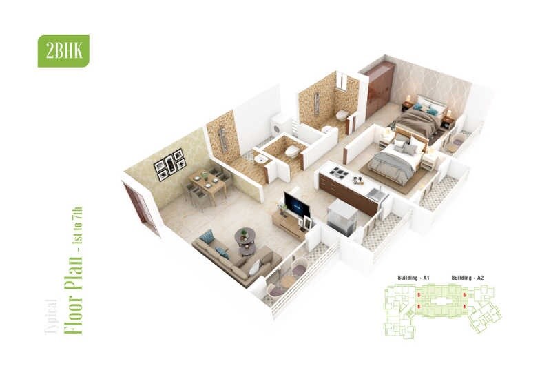 Floor plan of 2 BHK 472 Sq. Ft. Apartment in Abha Nice Garden 2, Thane