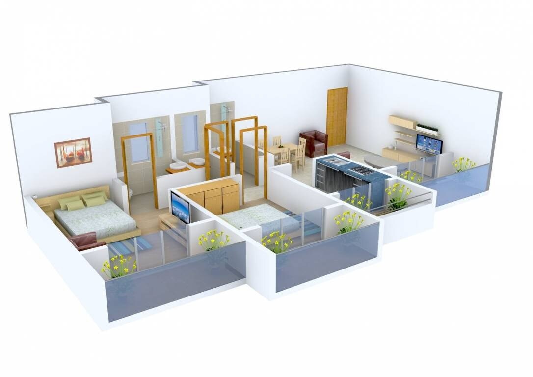 Floor plan of 2 BHK 1055 Sq. Ft. Apartment in Abhay Sheetal Complex, Thane