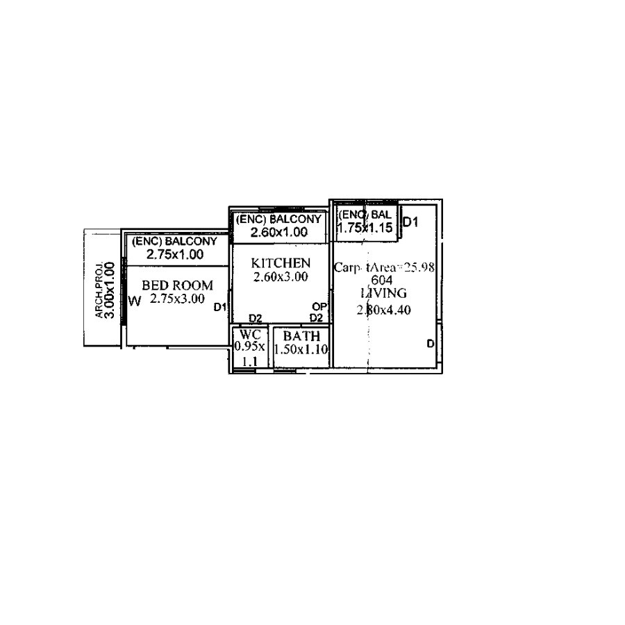Floor plan of 1 BHK 280 Sq. Ft. Apartment in Abhishek City Pride NX, Thane