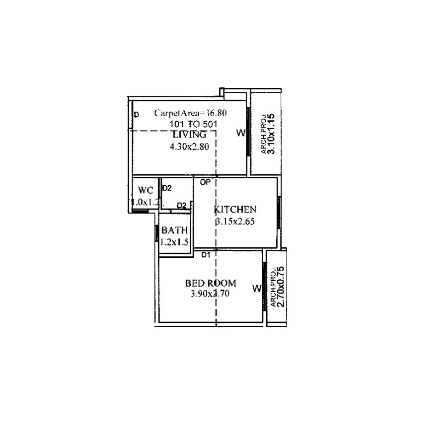 Floor plan of 1 BHK 396 Sq. Ft. Apartment in Abhishek City Pride NX, Thane