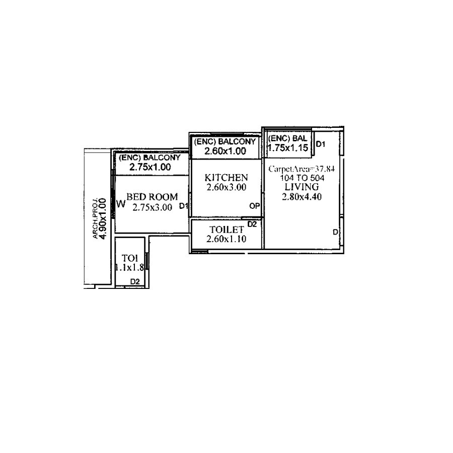 Floor plan of 2 BHK 407 Sq. Ft. Apartment in Abhishek City Pride NX, Thane