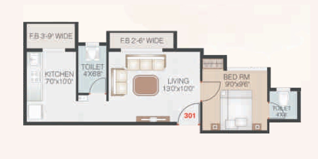 Floor plan of 1 BHK 402 Sq. Ft. Apartment in Abhishek Shrihari Chandan Apartments, Thane