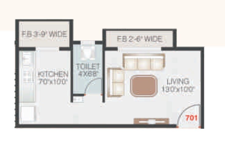 Floor plan of 263 Sq. Ft. Studio in Abhishek Shrihari Chandan Apartments, Thane