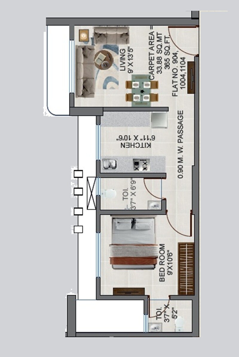 1 BHK 365 Sq. Ft. Apartment
