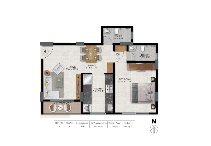 Floor plan of 1 BHK 516 Sq. Ft. Apartment in Ace Aristo, Thane