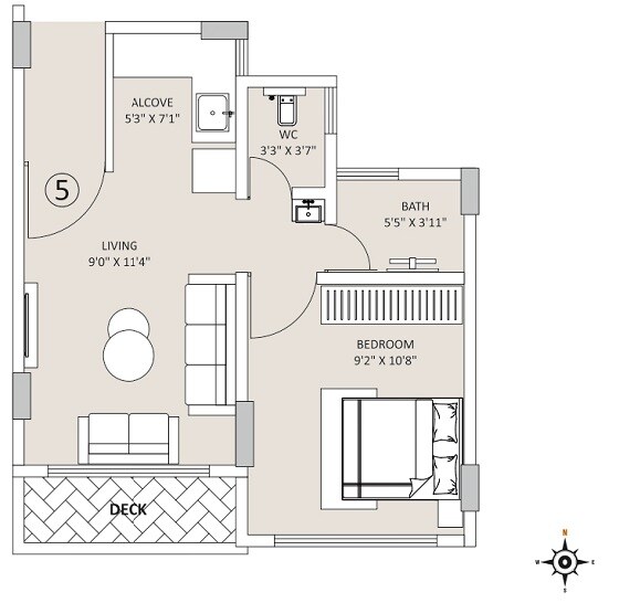 Floor plan of 1 BHK 310 Sq. Ft. Apartment in Ace Courtyard, Thane