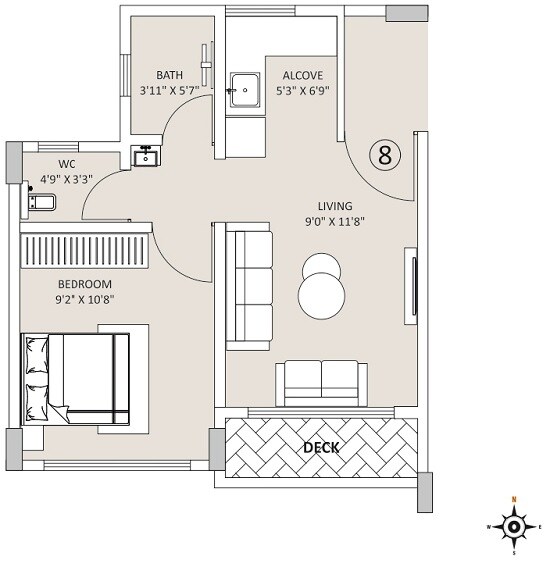 Floor plan of 1 BHK 322 Sq. Ft. Apartment in Ace Courtyard, Thane