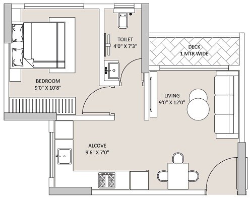 Floor plan of 1 BHK 347 Sq. Ft. Apartment in Ace Enclave, Thane