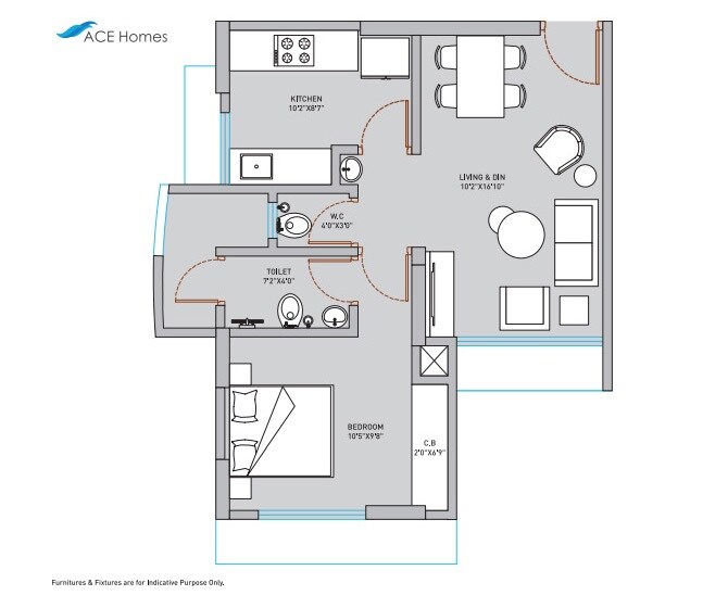 Floor plan of 1 BHK 371 Sq. Ft. Apartment in ACE Homes, Thane