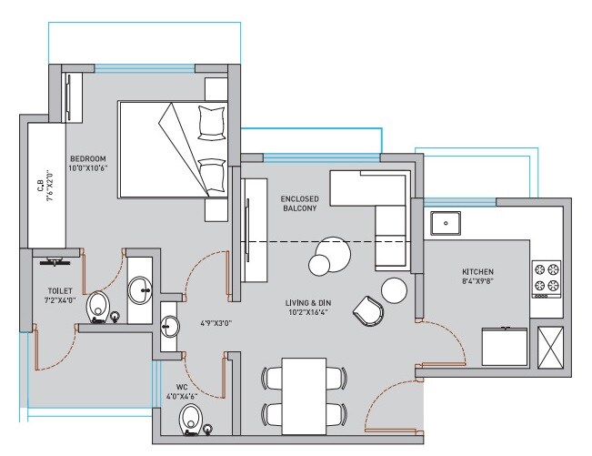 Floor plan of 1 BHK 439 Sq. Ft. Apartment in ACE Homes, Thane