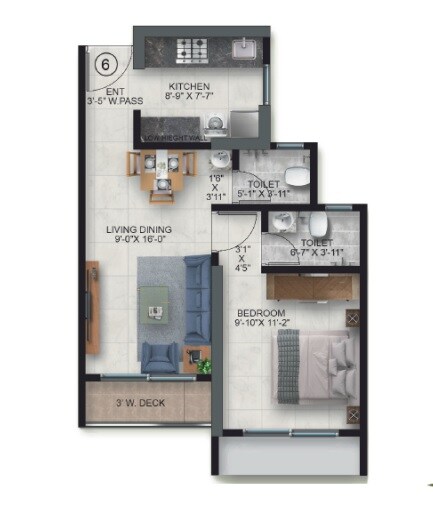 Floor plan of 1 BHK 471 Sq. Ft. Apartment in Ace Parkside, Thane
