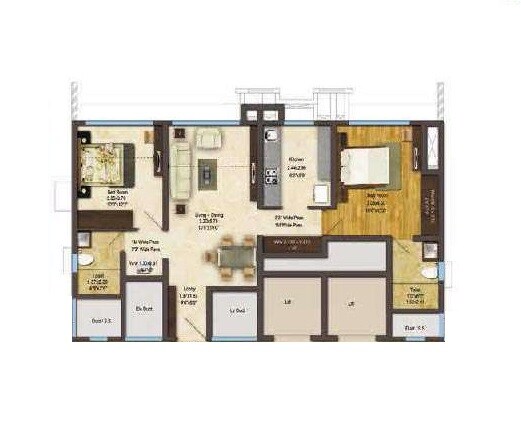 Floor plan of 2 BHK 676 Sq. Ft. Apartment in Acme Alpinia, Thane