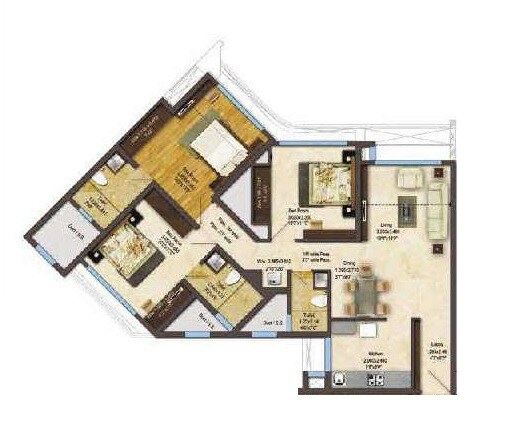 Floor plan of 3 BHK 880 Sq. Ft. Apartment in Acme Alpinia, Thane