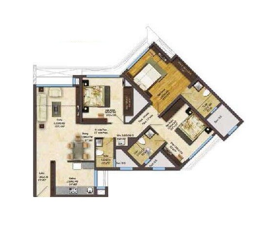Floor plan of 3 BHK 984 Sq. Ft. Apartment in Acme Alpinia, Thane