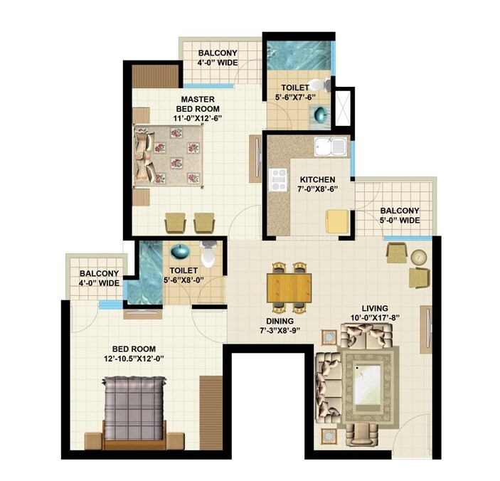 Floor plan of 2 BHK 565 Sq. Ft. Apartment in Acme Codename Mountain View, Thane