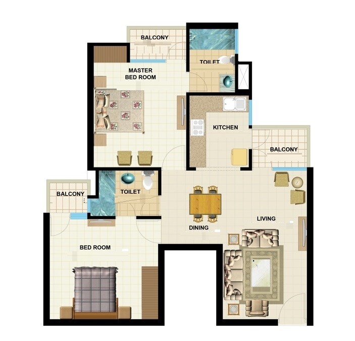Floor plan of 2 BHK 600 Sq. Ft. Apartment in Acme Codename Mountain View, Thane