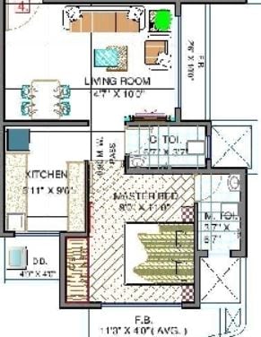 Floor plan of 1 BHK 695 Sq. Ft. Apartment in Addon Homes, Thane