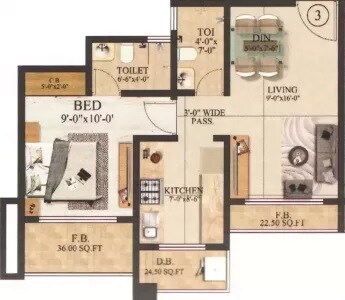 Floor plan of 1 BHK 378 Sq. Ft. Apartment in Adeshwar Janki Regency, Thane