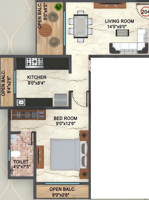 Floor plan of 1 BHK 505 Sq. Ft. Apartment in Adimaya Adishakti, Thane