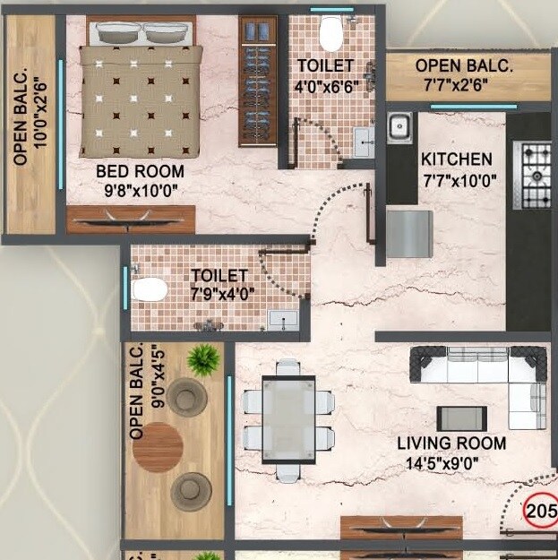 Floor plan of 1 BHK 537 Sq. Ft. Apartment in Adimaya Adishakti, Thane