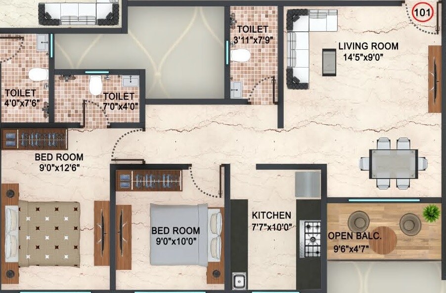 Floor plan of 2 BHK 654 Sq. Ft. Apartment in Adimaya Adishakti, Thane