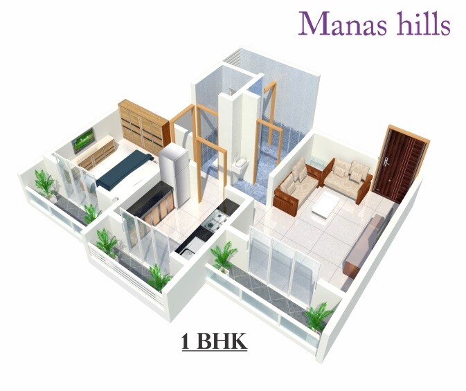 Floor plan of 1 BHK 443 Sq. Ft. Apartment in Adinath Manas Hills, Thane