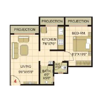 Floor plan of 1 BHK 430 Sq. Ft. Apartment in Aditi Laxmi Shankar Complex, Thane