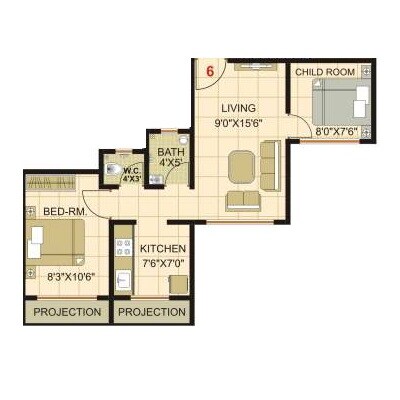 2 BHK 555 Sq. Ft. Apartment