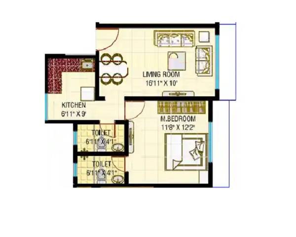 Floor plan of 1 BHK 433 Sq. Ft. Apartment in Aditya Phatak Wada, Thane