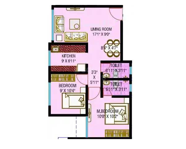 Floor plan of 2 BHK 574 Sq. Ft. Apartment in Aditya Phatak Wada, Thane