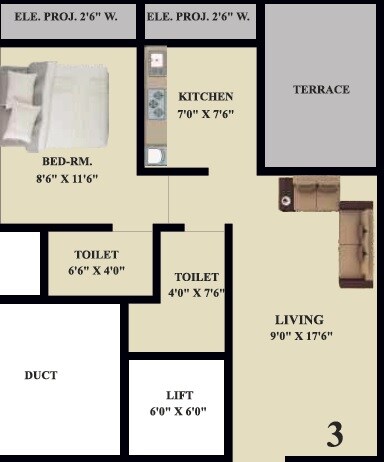 Floor plan of 1 BHK 272 Sq. Ft. Apartment in Aditya Platinum, Thane
