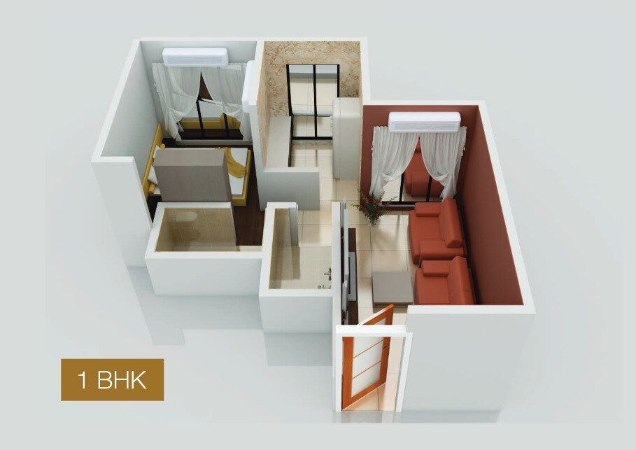 Floor plan of 1 BHK 375 Sq. Ft. Apartment in Aditya Platinum, Thane