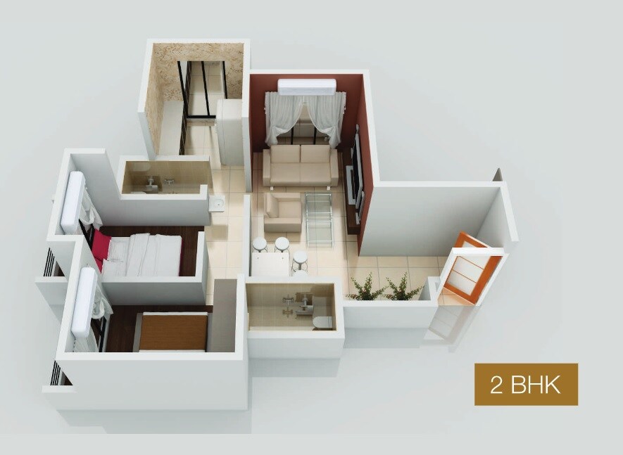 Floor plan of 2 BHK 422 Sq. Ft. Apartment in Aditya Platinum, Thane