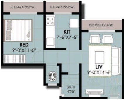 Floor plan of 1 BHK 271 Sq. Ft. Apartment in Aditya Royale, Thane
