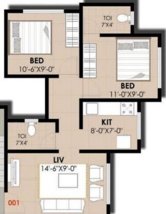 Floor plan of 2 BHK 273 Sq. Ft. Apartment in Aditya Royale, Thane