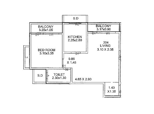 Floor plan of 1 BHK 400 Sq. Ft. Apartment in Aditya Satyajit CHS, Thane
